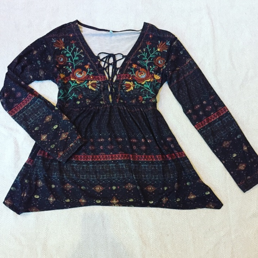 Maurices lace up embroidered top